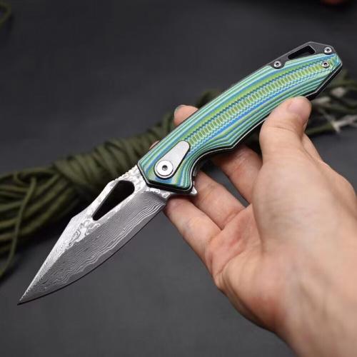 Folding Knife with Damascus Steel Blade and G10 Handle