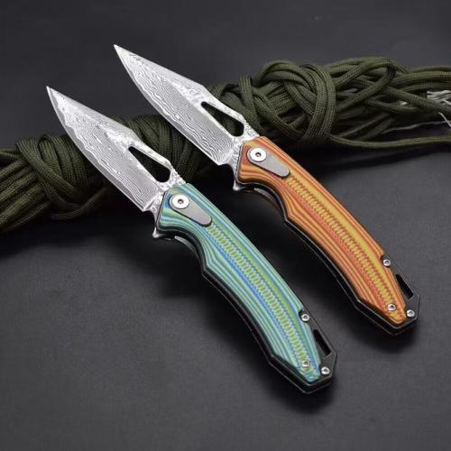 Folding Knife with Damascus Steel Blade and G10 Handle