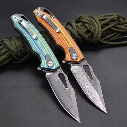 Folding Knife with Damascus Steel Blade and G10 Handle