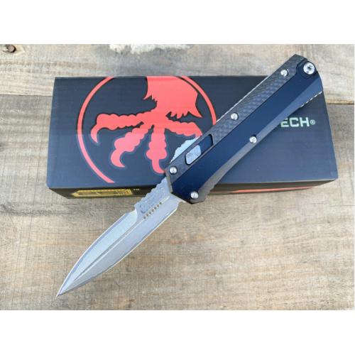 Introducing the New Microtech Troodon OTF Knife with a Damascus Carbon Fiber Handle.