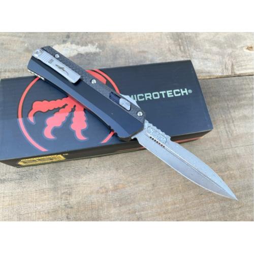 Introducing the New Microtech Troodon OTF Knife with a Damascus Carbon Fiber Handle.