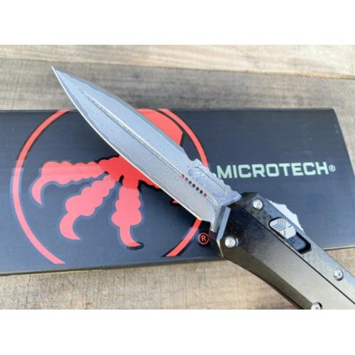 Introducing the New Microtech Troodon OTF Knife with a Damascus Carbon Fiber Handle.