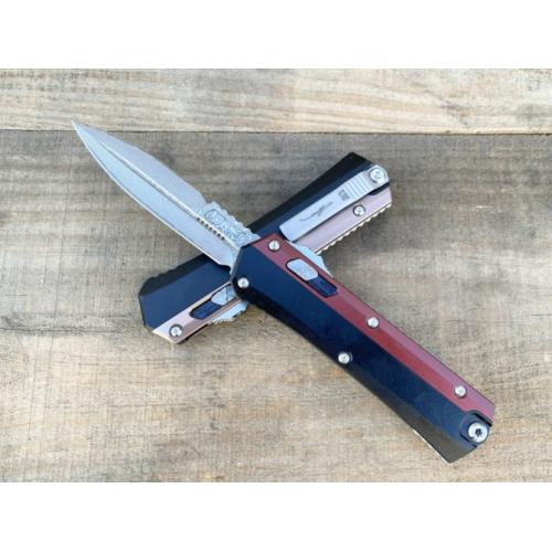Introducing the New Microtech Troodon OTF Knife with a Damascus Aluminum Handle.