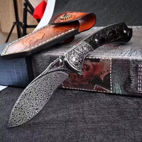 VG10 Damascus - Spotted Deer Folding Knife
