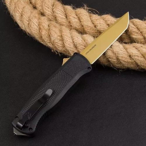 Introducing the new Benchmade 5370FE OTF Tactical Knife with a sleek black handle.