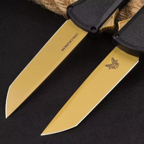 Introducing the new Benchmade 5370FE OTF Tactical Knife with a sleek black handle.