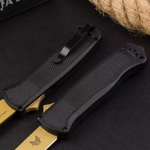 Introducing the new Benchmade 5370FE OTF Tactical Knife with a sleek black handle.