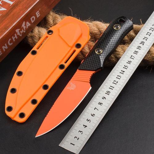 Benchmade 156000OR Hunting Knife with Black Patterned Handle and Orange Blade