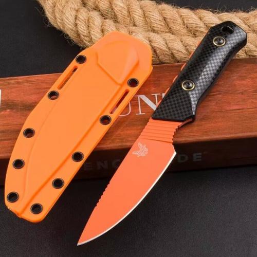 Benchmade 156000OR Hunting Knife with Black Patterned Handle and Orange Blade