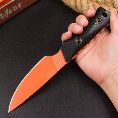 Benchmade 156000OR Hunting Knife with Black Patterned Handle and Orange Blade