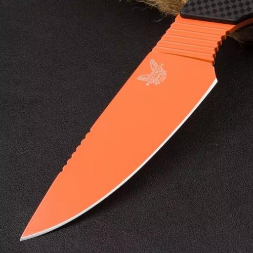 Benchmade 156000OR Hunting Knife with Black Patterned Handle and Orange Blade