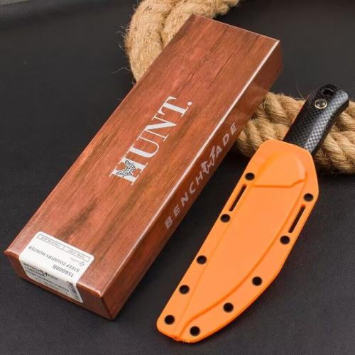 Benchmade 156000OR Hunting Knife with Black Patterned Handle and Orange Blade
