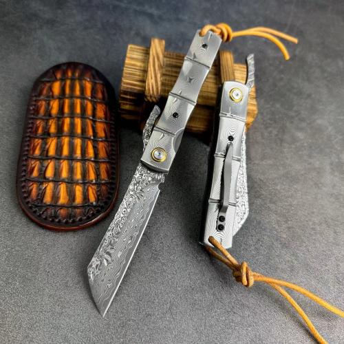 Bamboo Vine Damascus Folding Knife