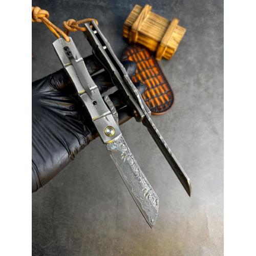 Bamboo Vine Damascus Folding Knife