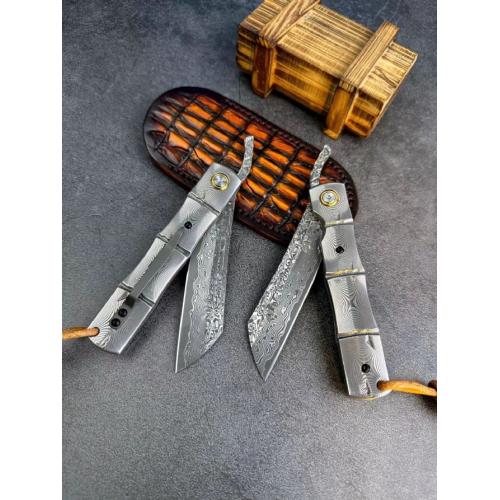 Bamboo Vine Damascus Folding Knife