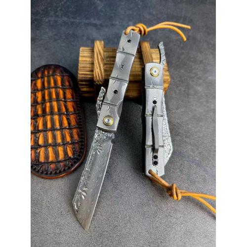Bamboo Vine Damascus Folding Knife
