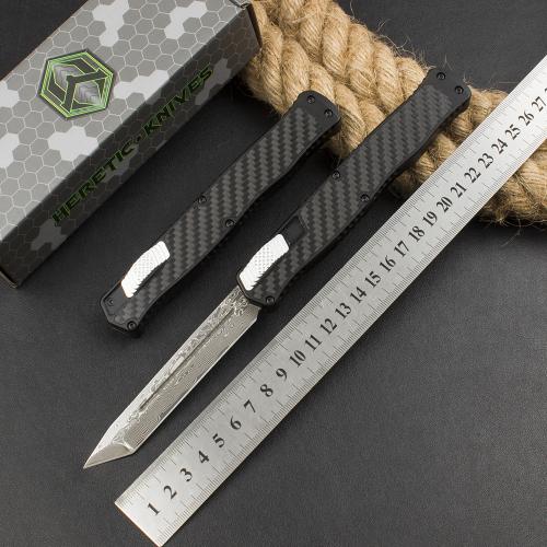 Heretic Cleric II OTF Knife with Carbon Fiber and Damascus Blade