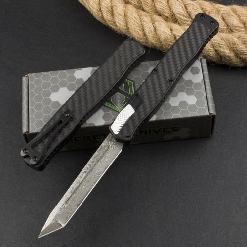 Heretic Cleric II OTF Knife with Carbon Fiber and Damascus Blade