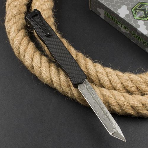 Heretic Cleric II OTF Knife with Carbon Fiber and Damascus Blade