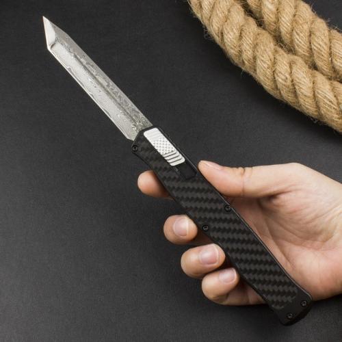 Heretic Cleric II OTF Knife with Carbon Fiber and Damascus Blade