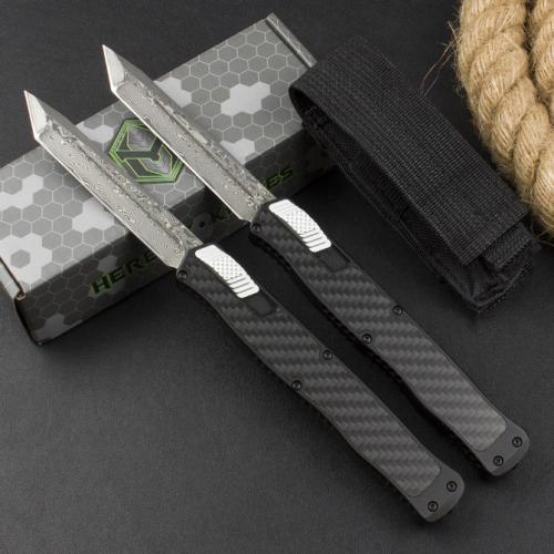 Heretic Cleric II OTF Knife with Carbon Fiber and Damascus Blade
