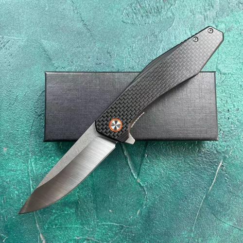 JJ050 Carbon Fiber Folding Knife with Black Flag Handle