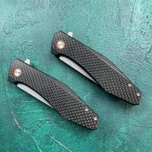 JJ050 Carbon Fiber Folding Knife with Black Flag Handle