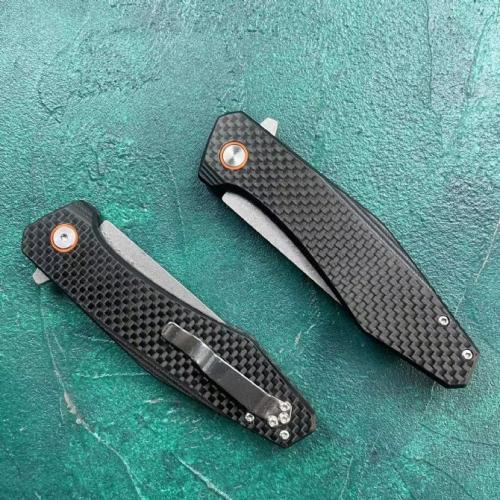 JJ050 Carbon Fiber Folding Knife with Black Flag Handle