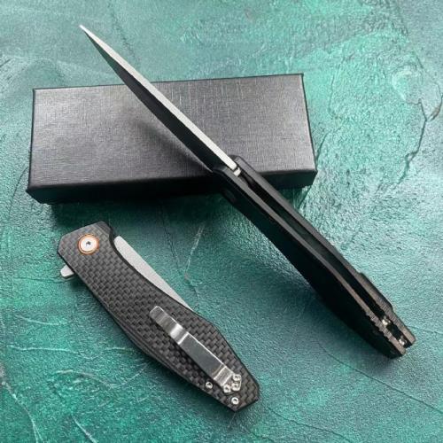 JJ050 Carbon Fiber Folding Knife with Black Flag Handle
