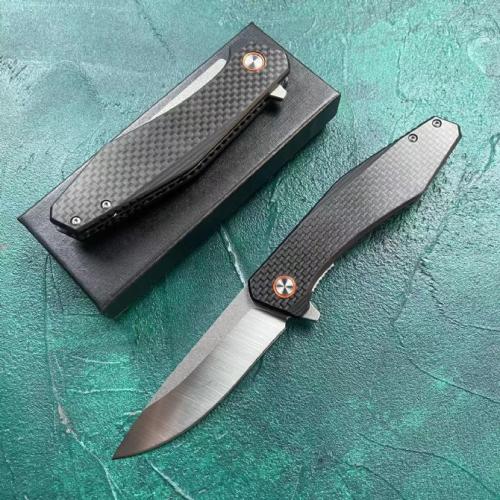 JJ050 Carbon Fiber Folding Knife with Black Flag Handle