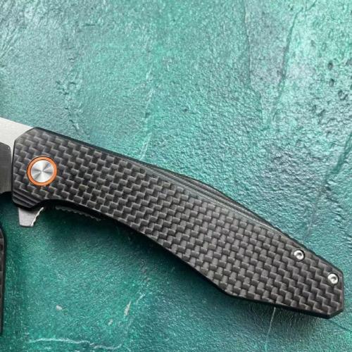 JJ050 Carbon Fiber Folding Knife with Black Flag Handle