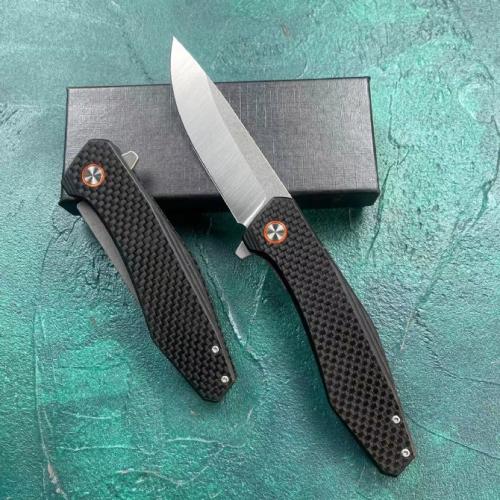 JJ050 Carbon Fiber Folding Knife with Black Flag Handle