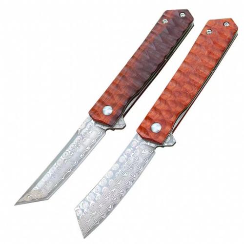 Rosewood Damascus Folding Knife