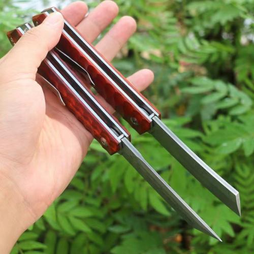 Rosewood Damascus Folding Knife