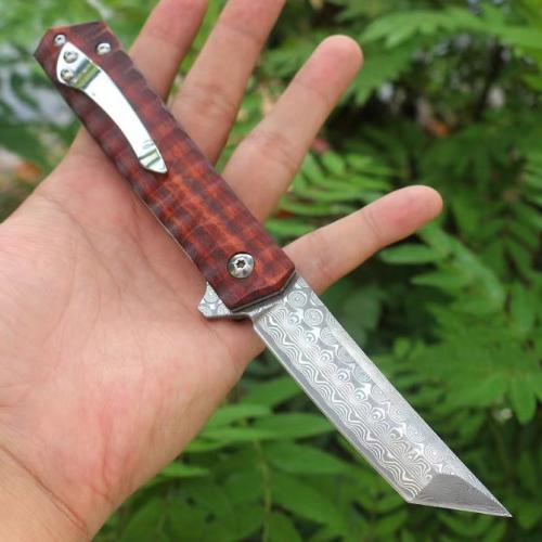 Rosewood Damascus Folding Knife