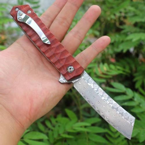 Rosewood Damascus Folding Knife
