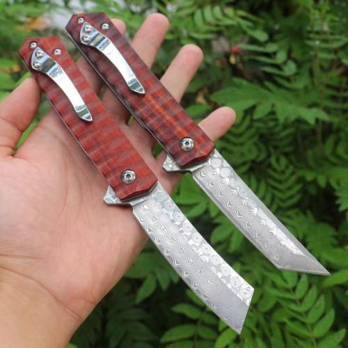 Rosewood Damascus Folding Knife