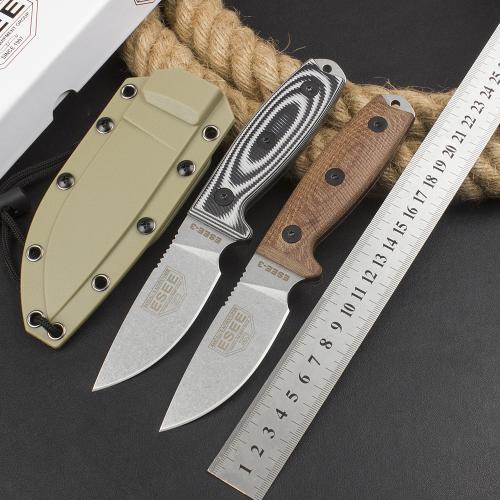OEM ESEE-3 Rowen Tactical Fixed Blade Knife with Black/White G10 Handle & Brown Linen