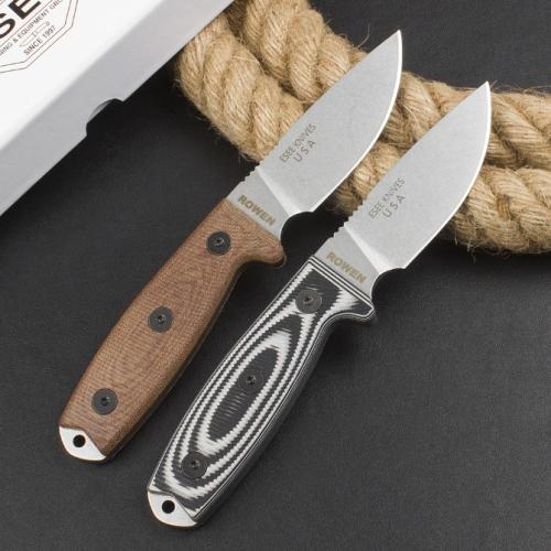 OEM ESEE-3 Rowen Tactical Fixed Blade Knife with Black/White G10 Handle & Brown Linen
