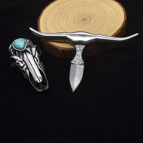 Mini Bull Dagger with Turquoise Damascus Steel