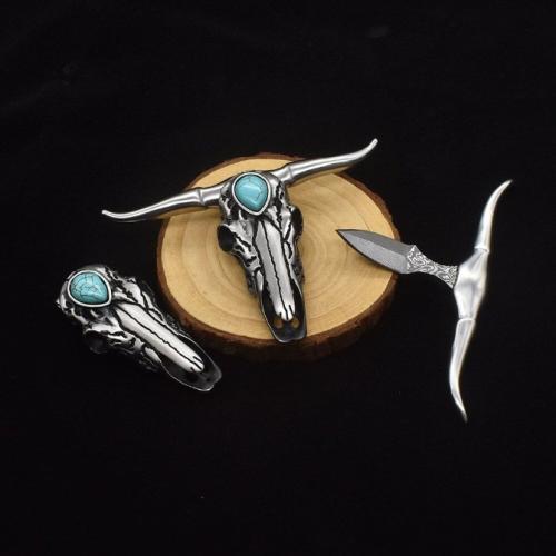 Mini Bull Dagger with Turquoise Damascus Steel