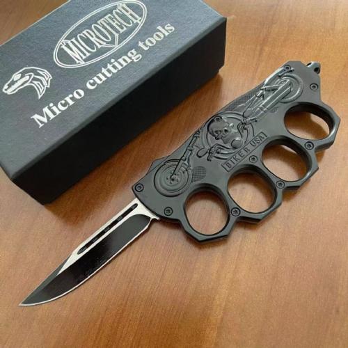 Introducing the 2024 Harley Motorcycle Spring-Assisted Knuckle Knife (Black Edition).