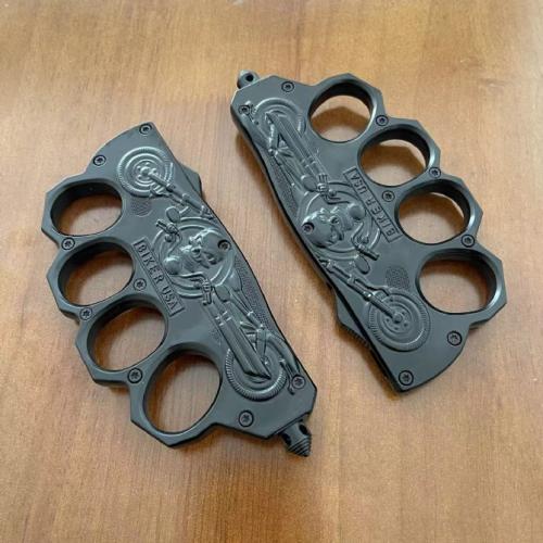 Introducing the 2024 Harley Motorcycle Spring-Assisted Knuckle Knife (Black Edition).