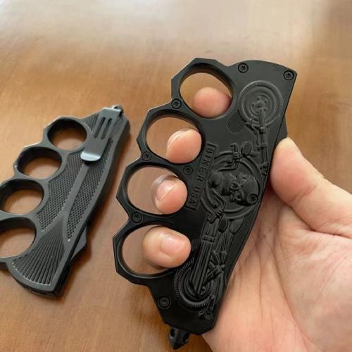 Introducing the 2024 Harley Motorcycle Spring-Assisted Knuckle Knife (Black Edition).