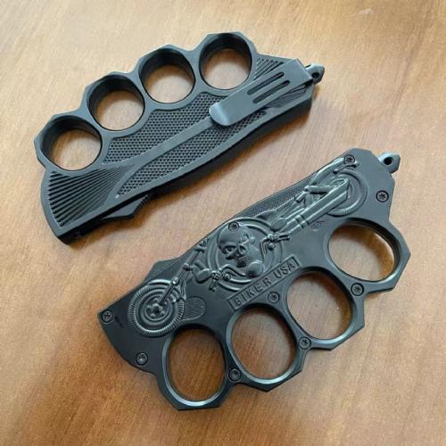 Introducing the 2024 Harley Motorcycle Spring-Assisted Knuckle Knife (Black Edition).