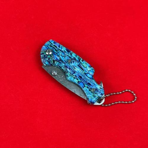 Damascus Acrylic Handle Non-Locking Pocket Knife