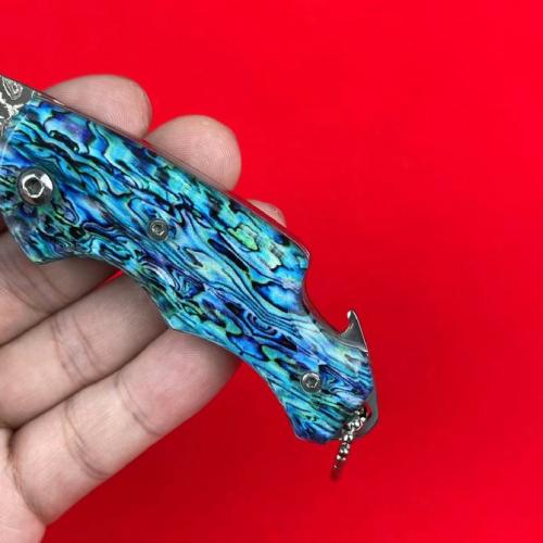 Damascus Acrylic Handle Non-Locking Pocket Knife