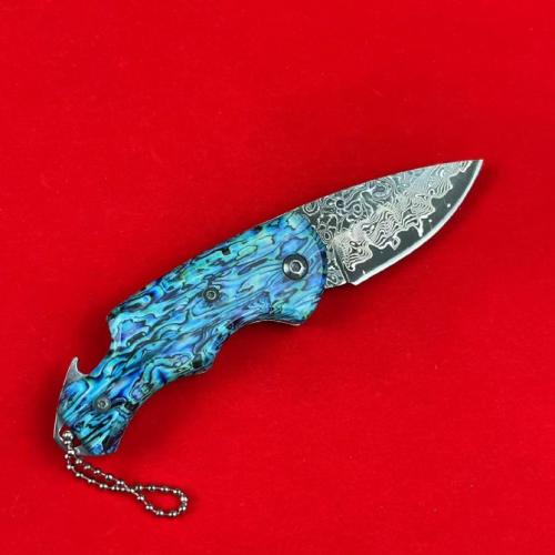 Damascus Acrylic Handle Non-Locking Pocket Knife