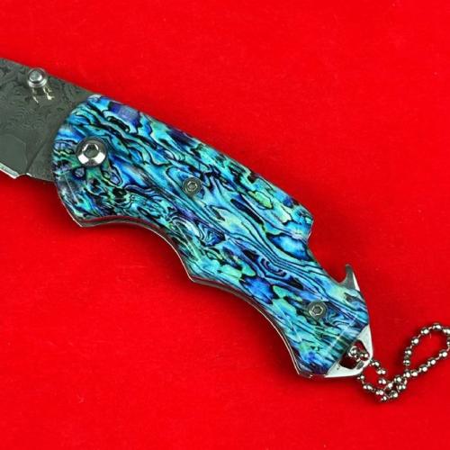 Damascus Acrylic Handle Non-Locking Pocket Knife