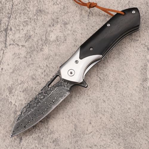 Ebony Damascus Folding Knife